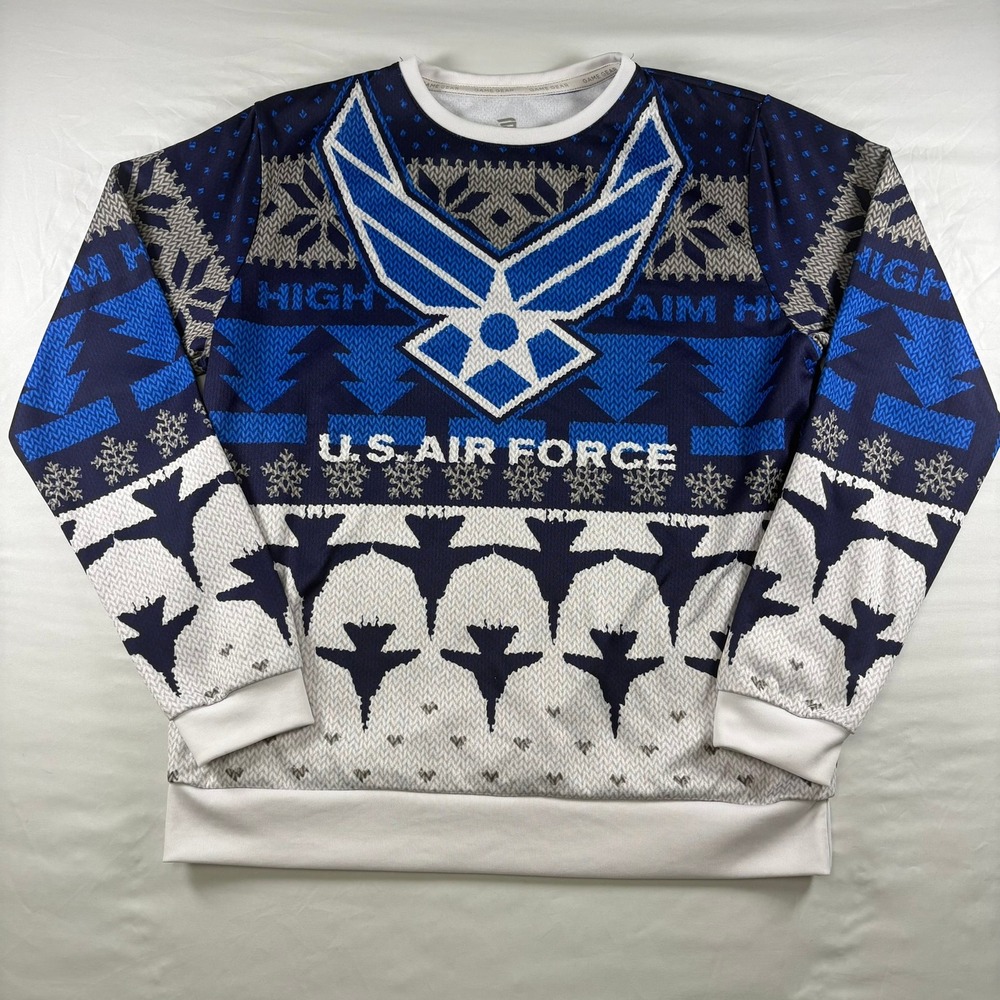 Game‎ Gear US Air Force Sweatshirt Mens LG Ugly Holiday Fleece Jersey Made USA
